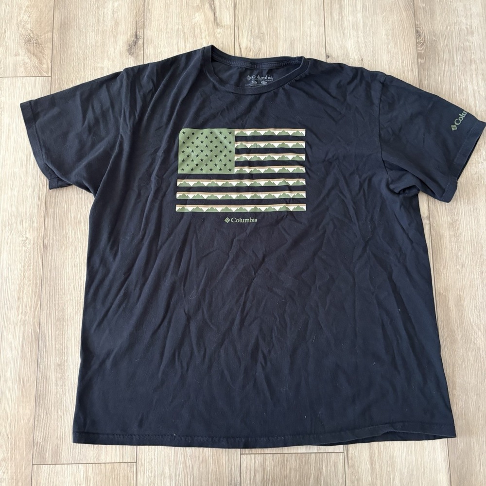 Columbia T-Shirt Mens XXL Black Green USA Flag Graphic Crew Neck Short Sleeve‎